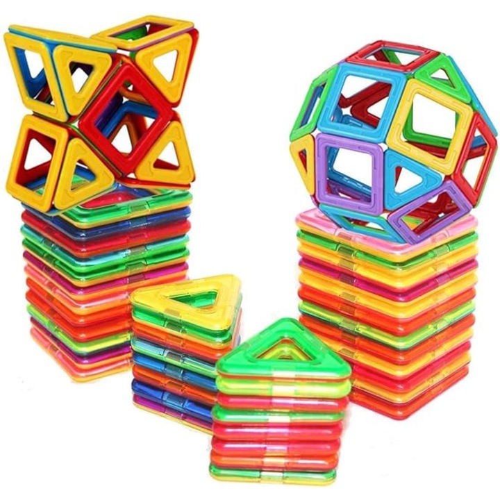 Set de construit cu piese magnetice, JENUOS®, jucarii educationale pentru copii, fete si baieti, 50 piese, ideal pentru dezvoltarea creativitatii, Multicolor
