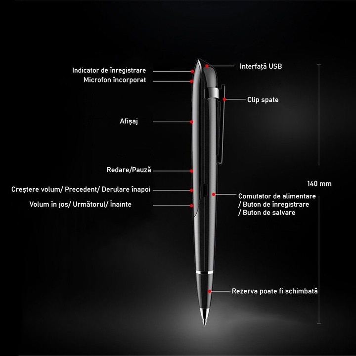 Записваща писалка с гласово активиране, 32 GB, mp3 плейър със слушалки, модел Q9