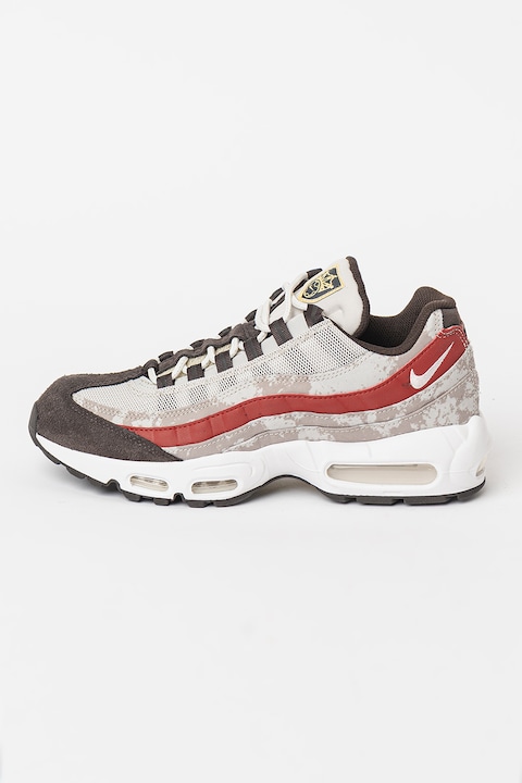 Nike, Pantofi sport de piele intoarsa cu aspect contrastant Air Max 95, Visiniu/Maro inchis/Kaki, 41
