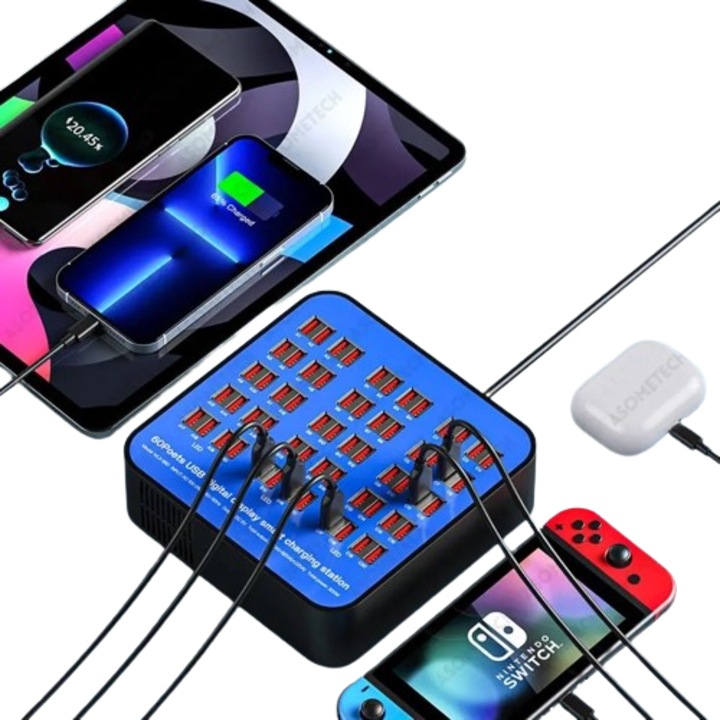 Statie de incarcare 300W cu 60 porturi USB 5V 60A si ventilator, universal