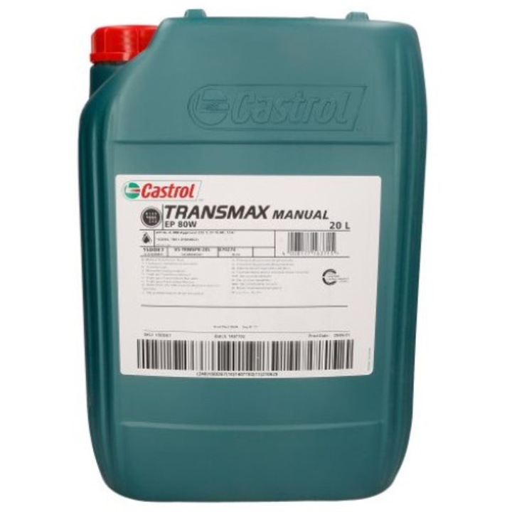 Ulei pentru transmisie manuala CASTROL TRANSMAX Manual EP 80W, volum 20 litri, mineral