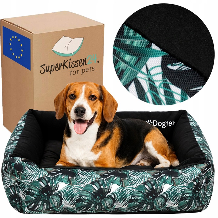 Pat caini talie mare, Catifea, Negru, perna detasabila, 95x75 cm, covoras moale, saltea caini rezistenta si confortabila, culcus caini, SuperKissen24