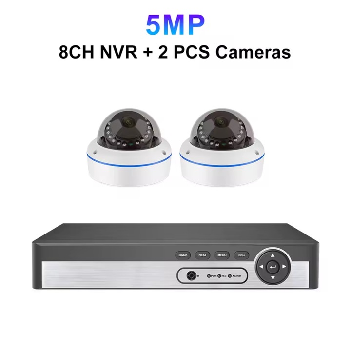 Sistem de camere de supraveghere, rezolutie 5MP, IP66, NVR 8CH 2 camere