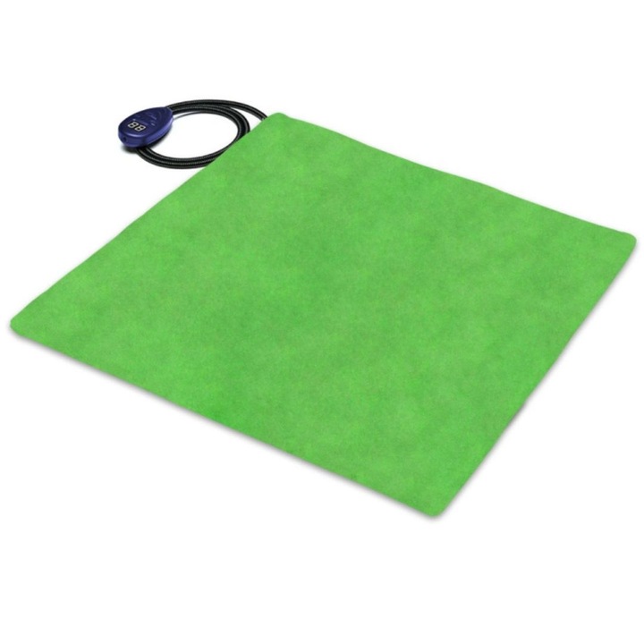 Матрак с електрическо отопление за кучета и котки, 7 регулируеми температури, 25 - 55 °C, автоматично включване/изключване, 50x50cm Зелен