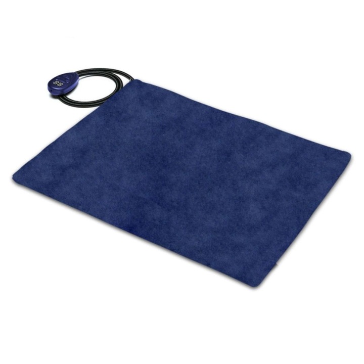 Матрак с електрическо отопление за кучета и котки, 7 регулируеми температури, 25 - 55 °C, автоматично вкл./изкл., 40x30см, син