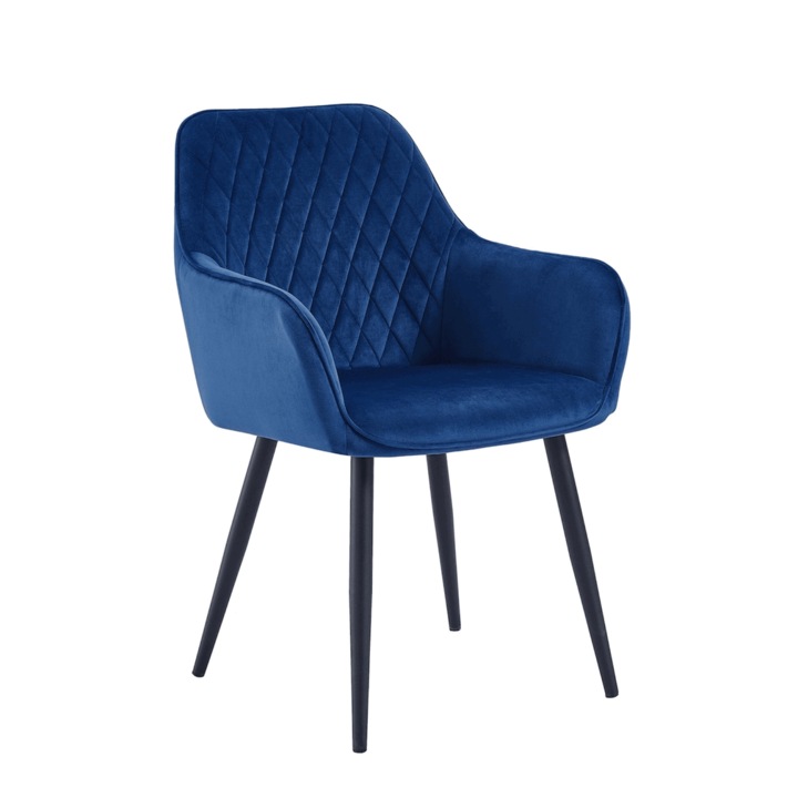 Set 6 scaune living, Beverly Colenis gama lux, catifea/metal, 85x60x45 cm, Albastru