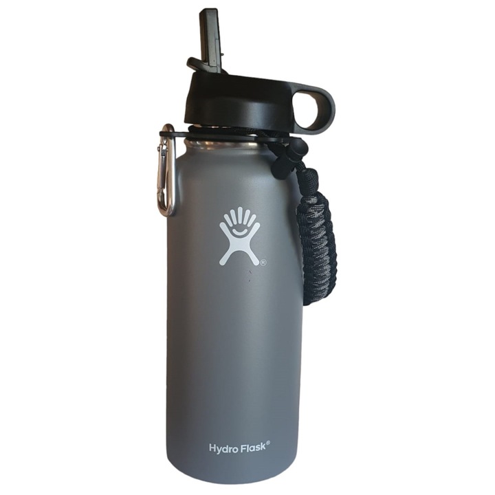 Бутилка Hydro Flask от неръждаема стомана и вакуумна изолация с капак, скоба и сламка 946 ml, сива