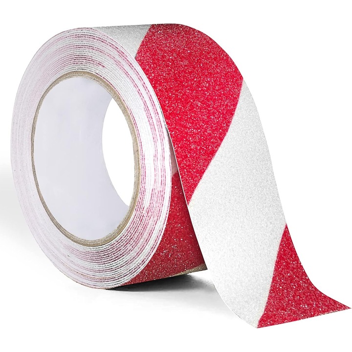 Banda Adeziva Antiderapanta pentru Scari/Trepte Interior/Exterior, Multisuprafete, Rezistenta la Apa, Lungime 5 m, Latime 5 cm, Alb-Rosu, Luxer