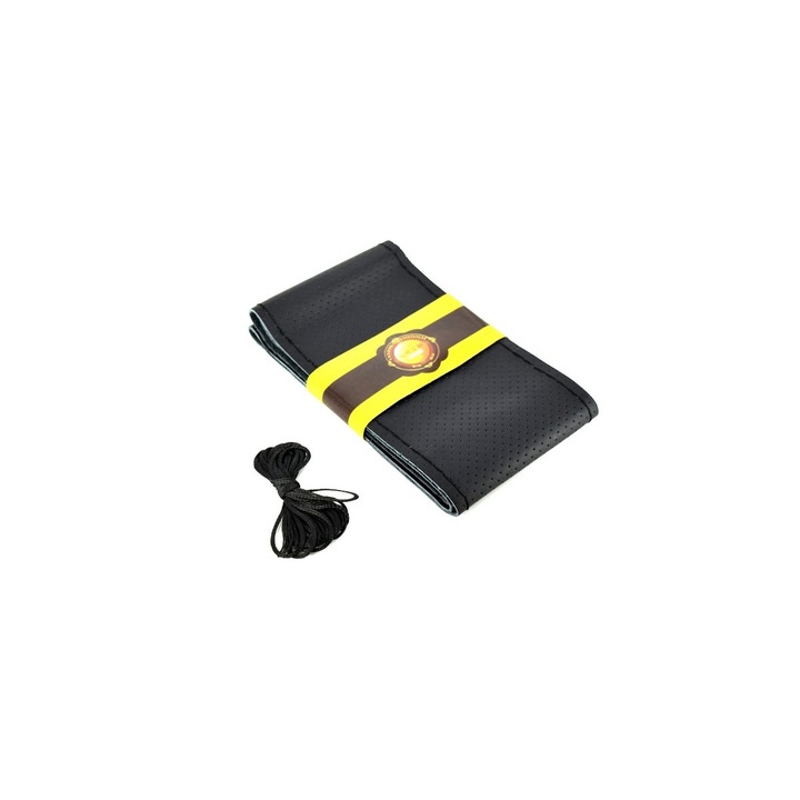 Husa volan cu ac si ata din piele cu gaurele marime 2XL ( 45cm/11,5 cm ), culoare Negru