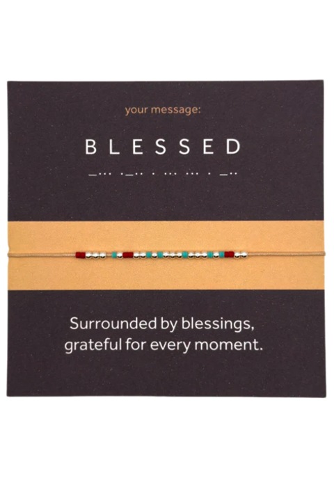 Bratara cod Morse "Blessed", reglabila, unisex, margele Miyuki si de Argint, snur matase