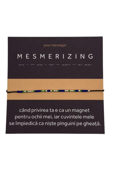 Bratara cod Morse "Mesmerizing", reglabila, unisex, margele Miyuki si de Argint, snur matase