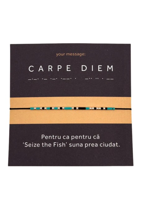 Bratara cod Morse "Carpe Diem", reglabila, unisex, margele Miyuki si de Argint, snur matase
