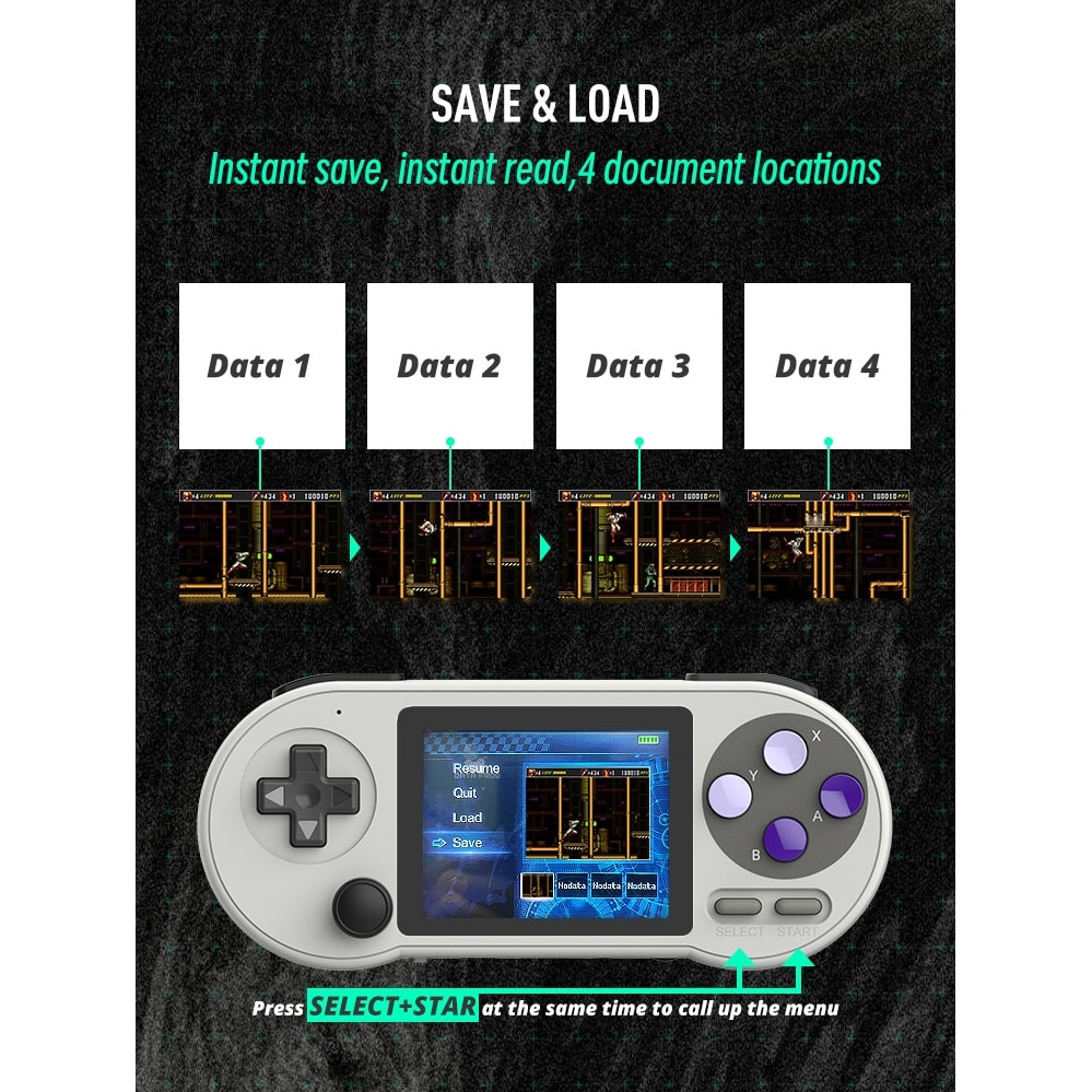 Consola de jocuri retro DATA FROG SF2000, SOC Hi-Chip Semiconductor B210, CPU single core MIPS24KEc 800MHz, RAM 128MB DDR2, Display 3.0 inch IPS 320x240 133DPI 4:3 asprect ratio, baterie 1500 mAh, SD card 32GB, gri, portabila