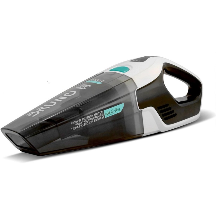 Aspirator de mana Bruno BRN-0131, 7, 4 V, Wet & Dry, 0.5 L, filtru HEPA, Autonomie 20 min, 2200 mah, Li-Ion, Negru