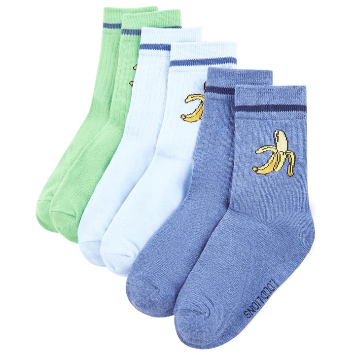 Детски чорапи 5 чифта vidaXL, EU 26-29, 0.16 kg, с цветно райе и щампа на обелен банан