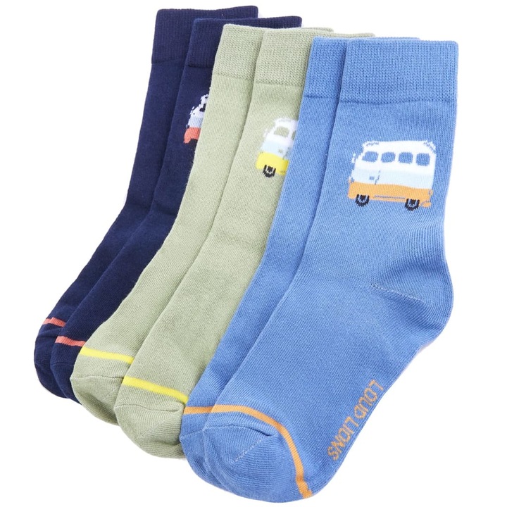 Детски чорапи 5 чифта vidaXL, EU 26-29, 0.09 kg, с цветно райе и щампа на автобус