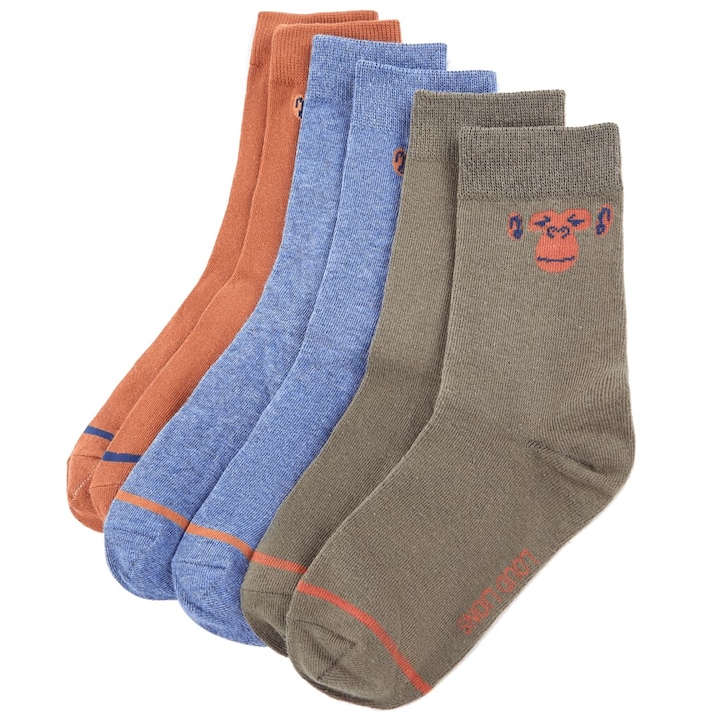 Детски чорапи 5 чифта vidaXL, EU 26-29, 0.19 kg, с цветно райе и щампа на маймуна