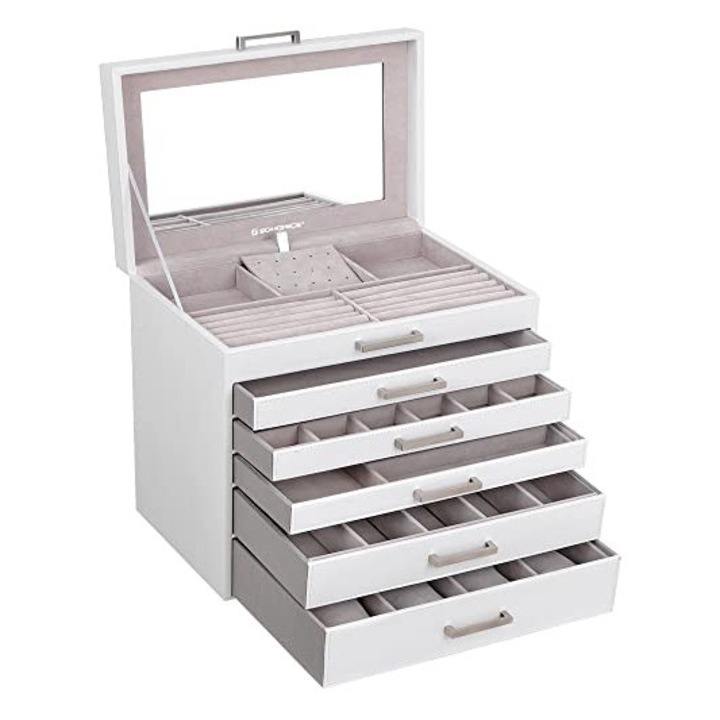 Ékszerdoboz, Songmics, Fehér, JBC138, 6 fiók