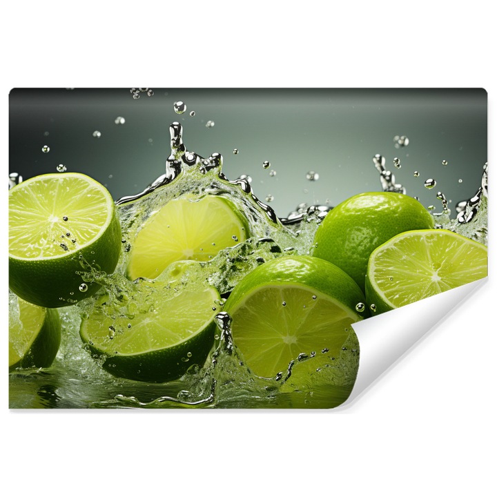 Fototapet tei, cadere in apa, fructe, abstractizare, decor bucatarie 300 cm x 210 cm usor de curatat