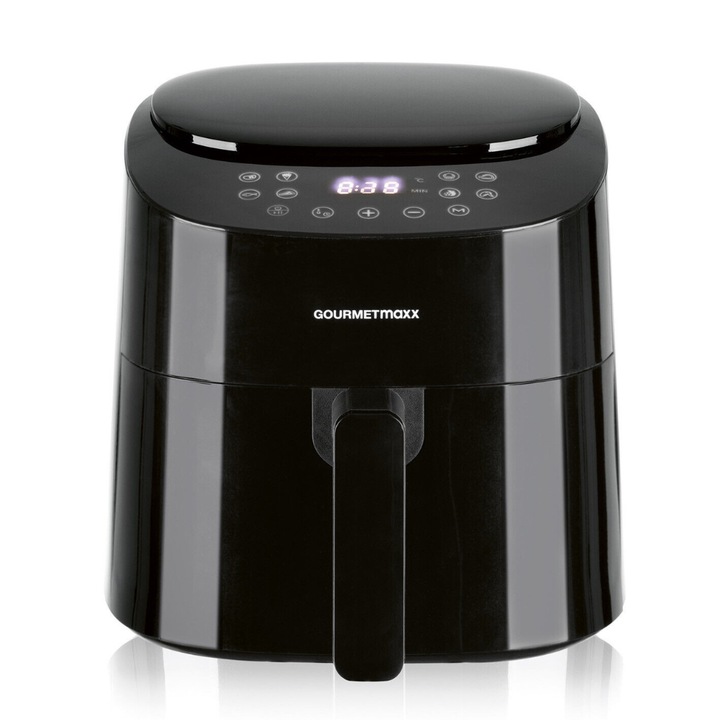 GourmetMaxx forró levegős sütő, 8 program, 1450 W, 4,5 liter, fekete