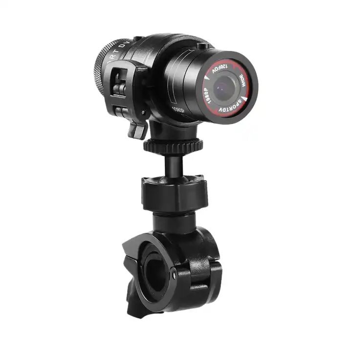 Camera video F9, 1080P Full HD pentru bicicleta, motocicleta, trotineta cu suport de prindere, Obiectiv din sticla, Neagra