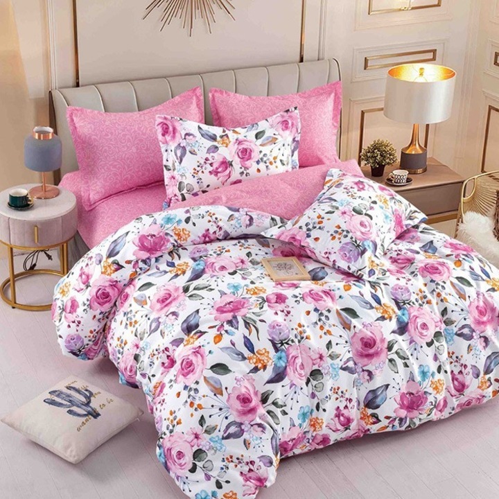 Lenjerie de pat cu Elastic pentru 2 persoane, Dormy, 180x200, Cassey, Finet, 6 piese