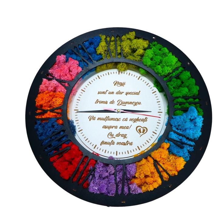 Ceas Licheni Nasi Botez, Lemn, Negru, 40cm, DL085