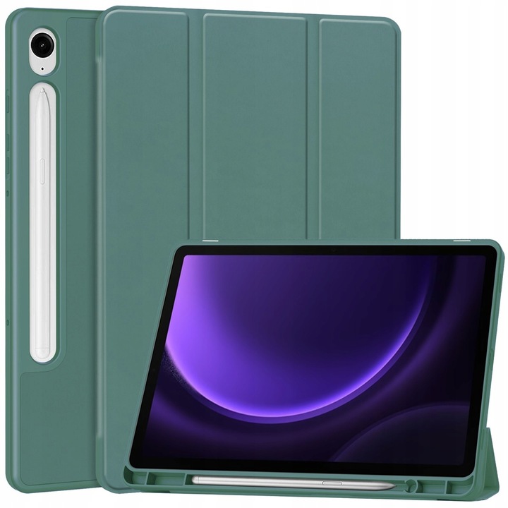 Husa tableta compatibila cu Samsung Galaxy Tab S9 FE, Bizon, Piele ecologica, Verde inchis