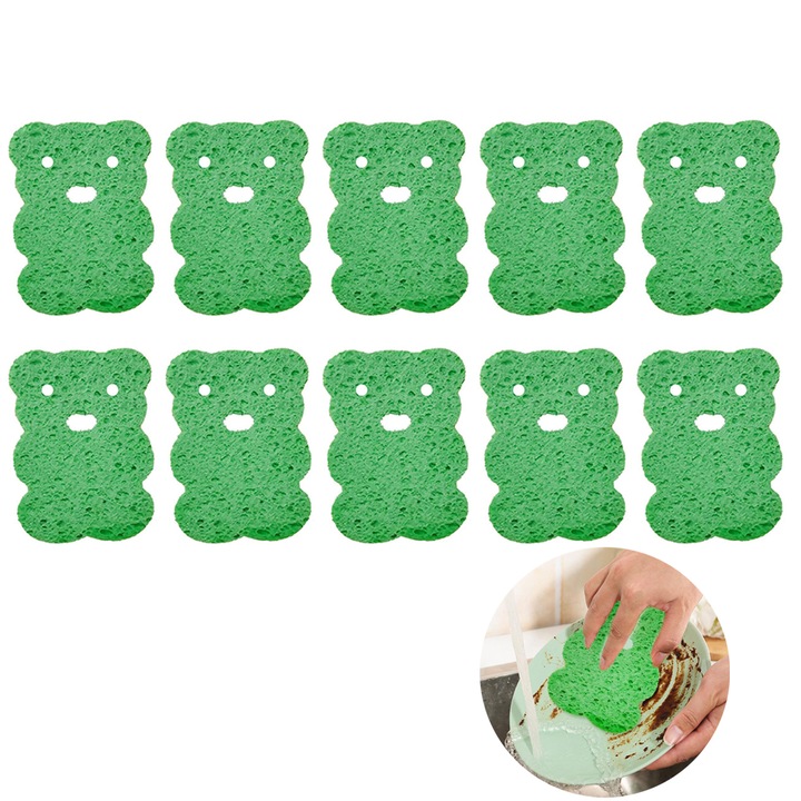 Set 10 Bureti Burete Scrub, BOMSTOM, Disponibil fata-verso, De Curatat Fara Zgarieturi, pentru Curatat Orice Tip de Suprafata, Verde, 10x7cm