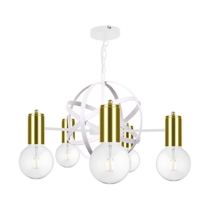 Candelabru 5Xe27 Solar White/Gold, Keter Lighting, Metal, Alb / Aur, 60 W