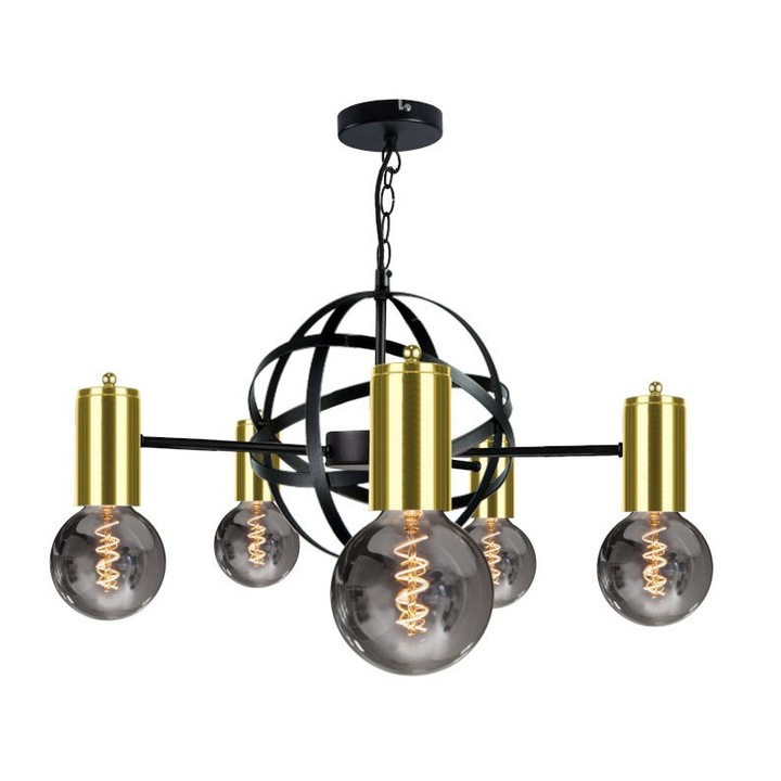Candelabru 5Xe27 Solar Black/Gold, Keter Lighting, Metal, Negru / Aur, 60 W