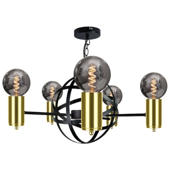 Candelabru 5Xe27 Solar Ii Negru/Oarei, Keter Lighting, Metal, Negru / Aur, 60 W