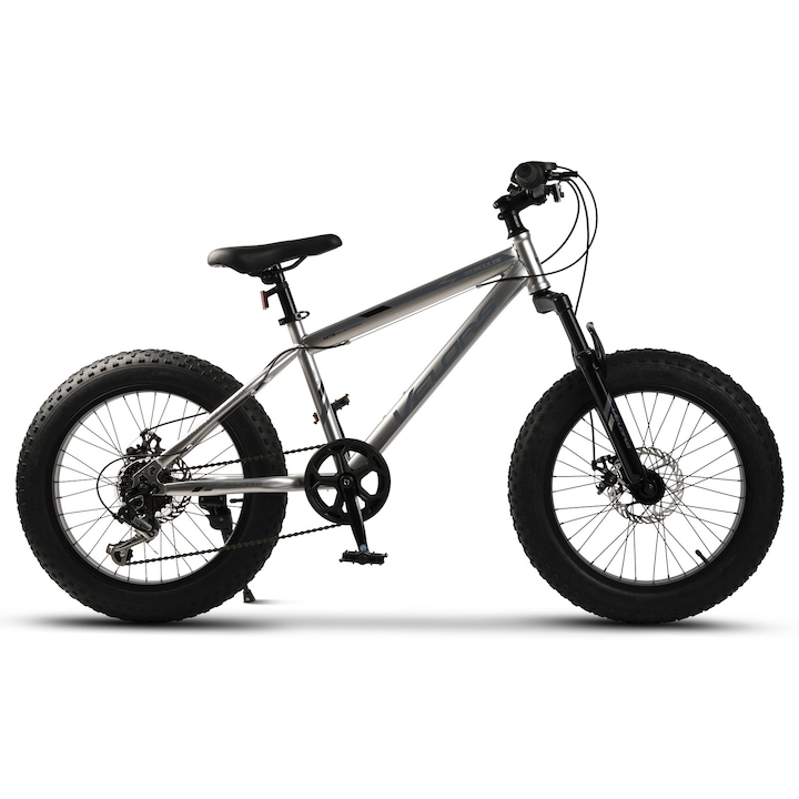 Детски велосипед MTB Fat Bike Hercules JSX2019B, Velours, 20 цола колело, предна/задна дискова спирачка, оборудване Shimano, 7 скорости, сребристо със синьо