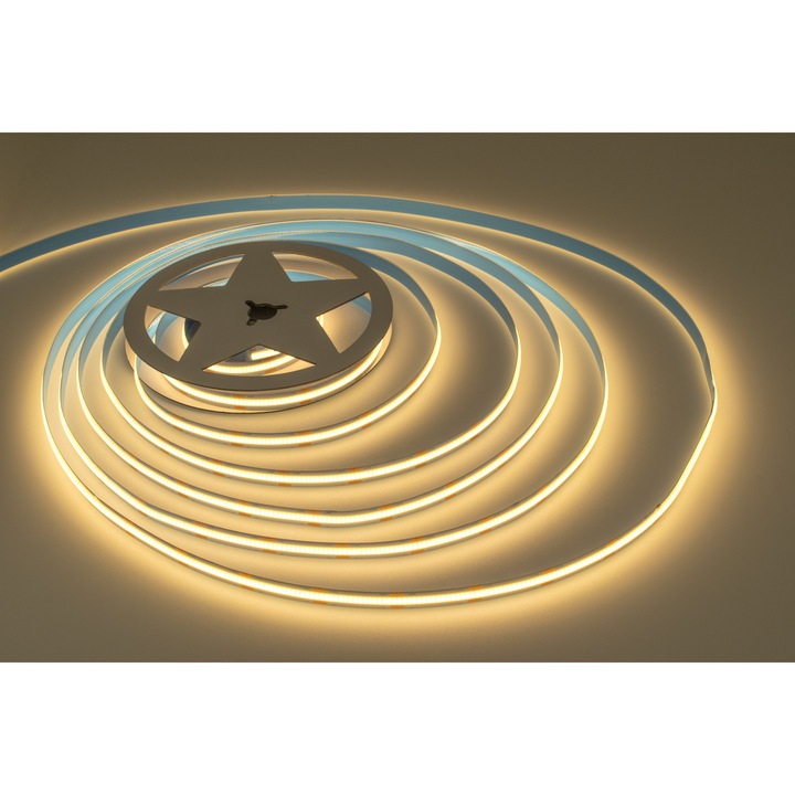 Banda LED COB (chip on board) 24VDC 12W/ML - 50 000 ore, 3000K lumina calda, Rola 5m, 512chip/ML, IP20, LM-27-51210R90, ERALUCE
