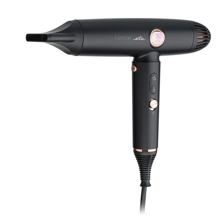 Сешоар ETA Fenite Exclusive 9319 90000, 1400 W, LCD, ionization, digital TURBO booster engine, OPTI-HEAT CONTROL intelligent technology, black