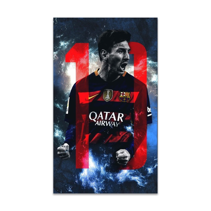 Картина на платно, LuxCanva® A1343, Messi No.10, 50 X 80 CM, 100% памучно платно 400g/m2, Дървено шаси, Всекидневна, Футболист, Златна топка, Спортист, Стая за игри, Живи цветове
