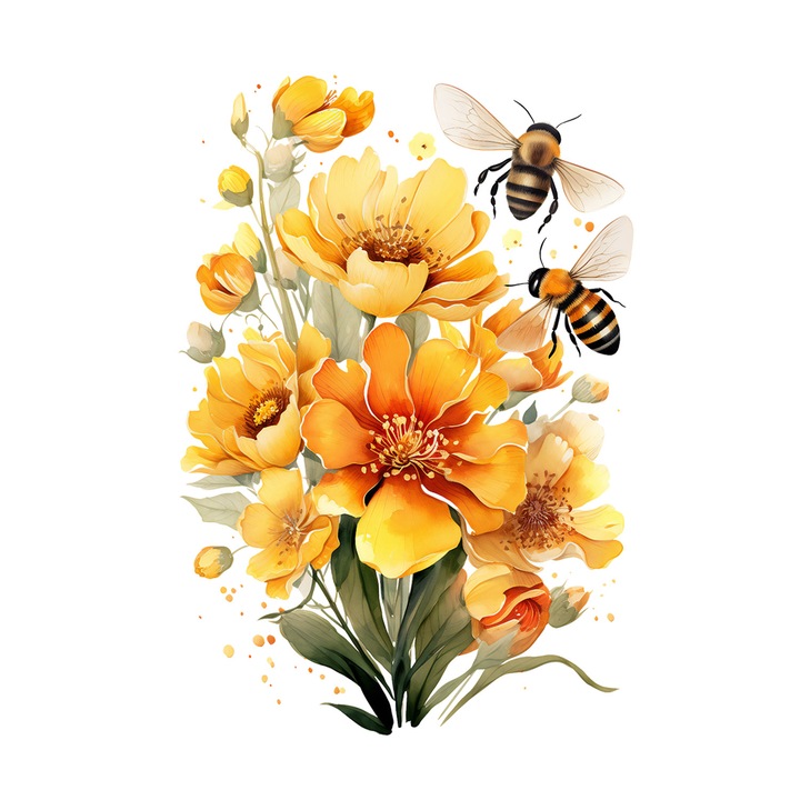 Set 5 bucati, Sticker decorativ, Albine muncind, Rezistent la apa, NO11481, 6 cm, Multicolor