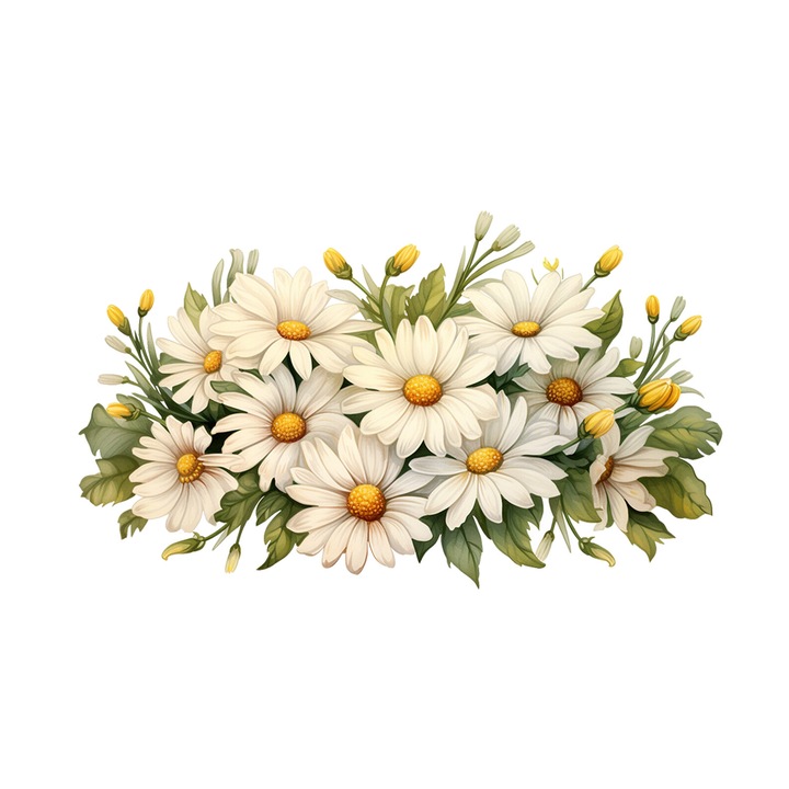 Set 5 bucati, Sticker decorativ, Aranjament floral cu margarete, Rezistent la apa, NO14017, 6 cm, Multicolor