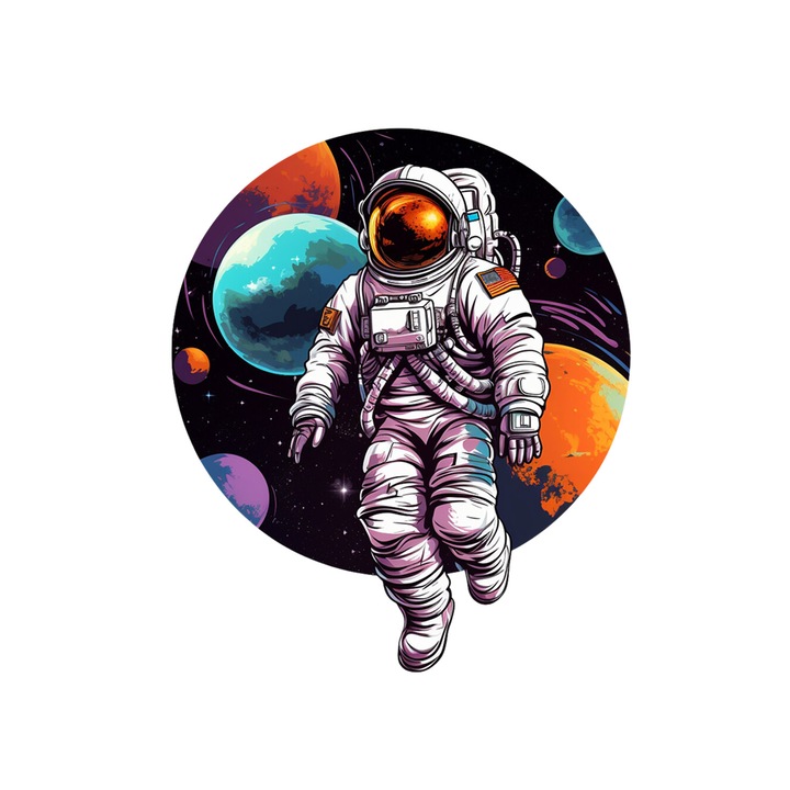 Set 5 bucati, Sticker decorativ, Astronaut in spatiu Albert, Rezistent la apa, NO15056, 6 cm, Multicolor