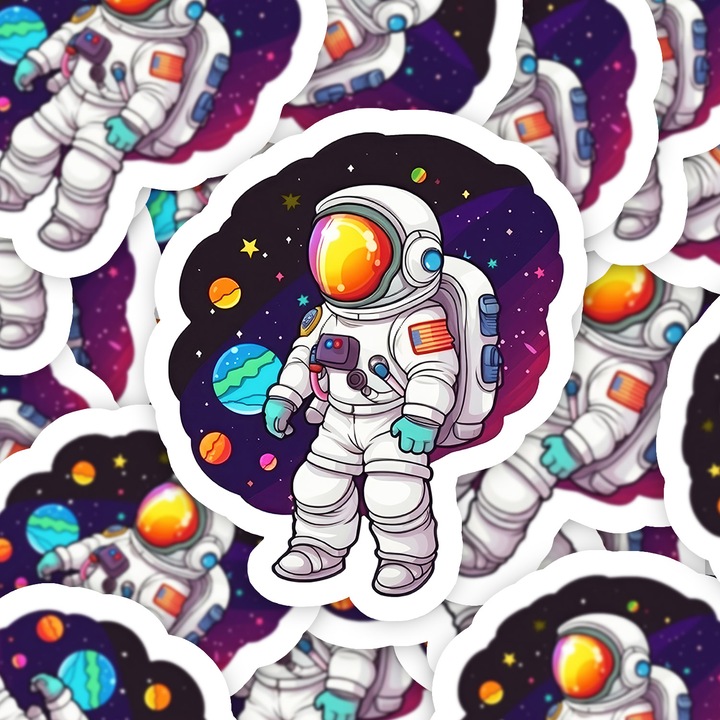Set 5 bucati, Sticker decorativ, Astronaut Boris, Rezistent la apa, NO13464, 6 cm, Multicolor