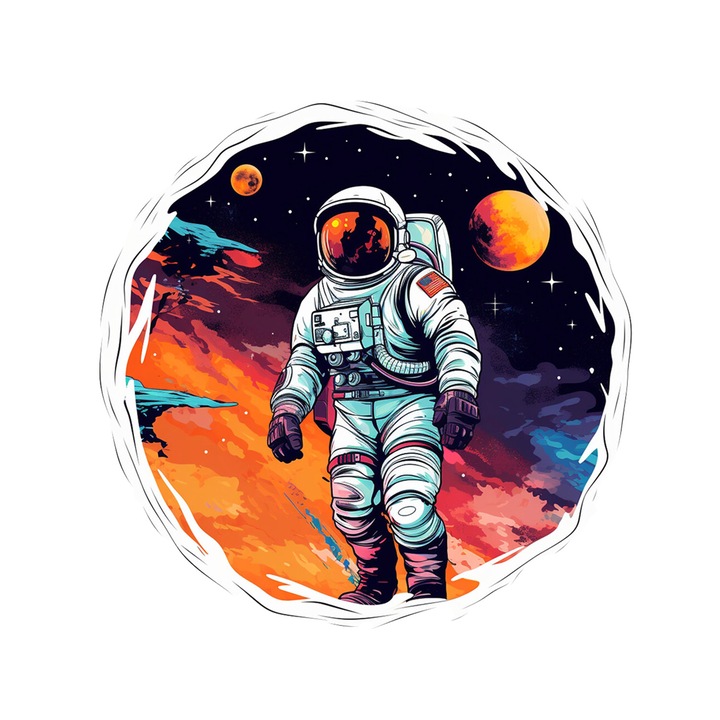 Set 5 bucati, Sticker decorativ, Astronaut in spatiu Eric, Rezistent la apa, NO10454, 6 cm, Multicolor