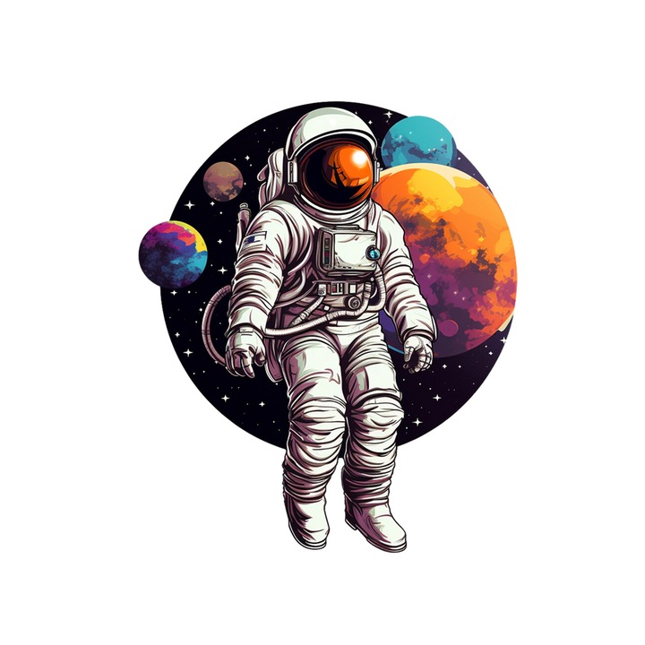 Set 5 bucati, Sticker decorativ, Astronaut in spatiu Fabian, Rezistent la apa, NO16110, 6 cm, Multicolor