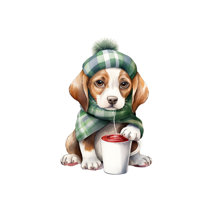 Set 5 bucati, Sticker decorativ, Beagle bea ciocolata calda, Rezistent la apa, NO16256, 6 cm, Multicolor