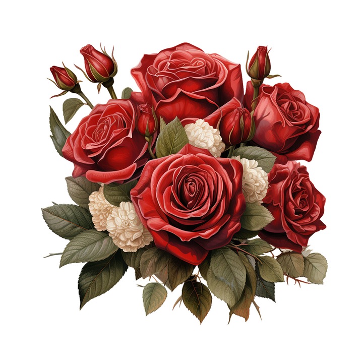 Set 5 bucati, Sticker decorativ, Buchet de trandafiri cu dalii, Rezistent la apa, NO13652, 6 cm, Multicolor