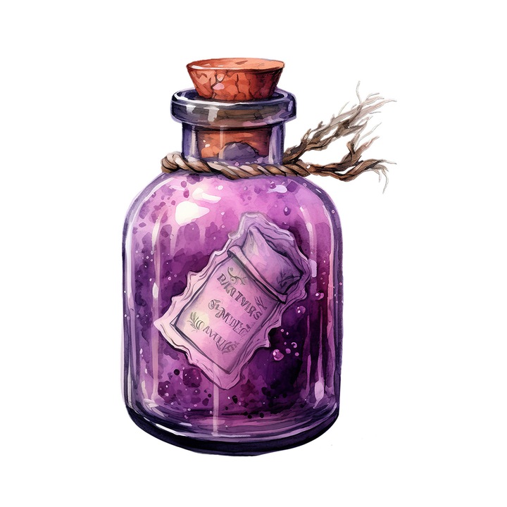 Set 5 bucati, Sticker decorativ, Halloween Sticla cu potiune magica mov, Rezistent la apa, NO12210, 6 cm, Multicolor