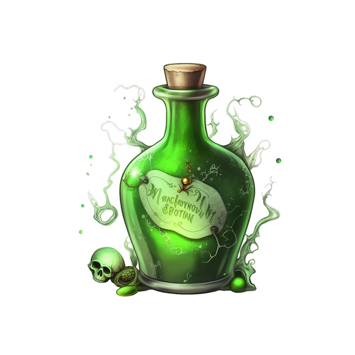 Set 5 bucati, Sticker decorativ, Halloween Sticla cu potiune magica verde cu craniu, Rezistent la apa, NO12534, 6 cm, Multicolor