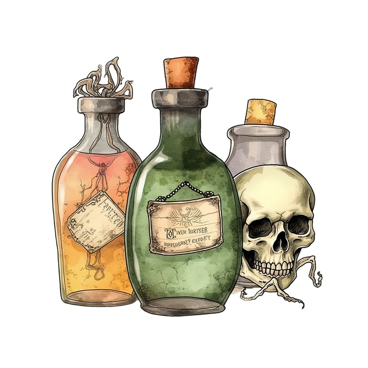 Set 5 bucati, Sticker decorativ, Halloween Sticle cu potiune magica, Rezistent la apa, NO16473, 6 cm, Multicolor