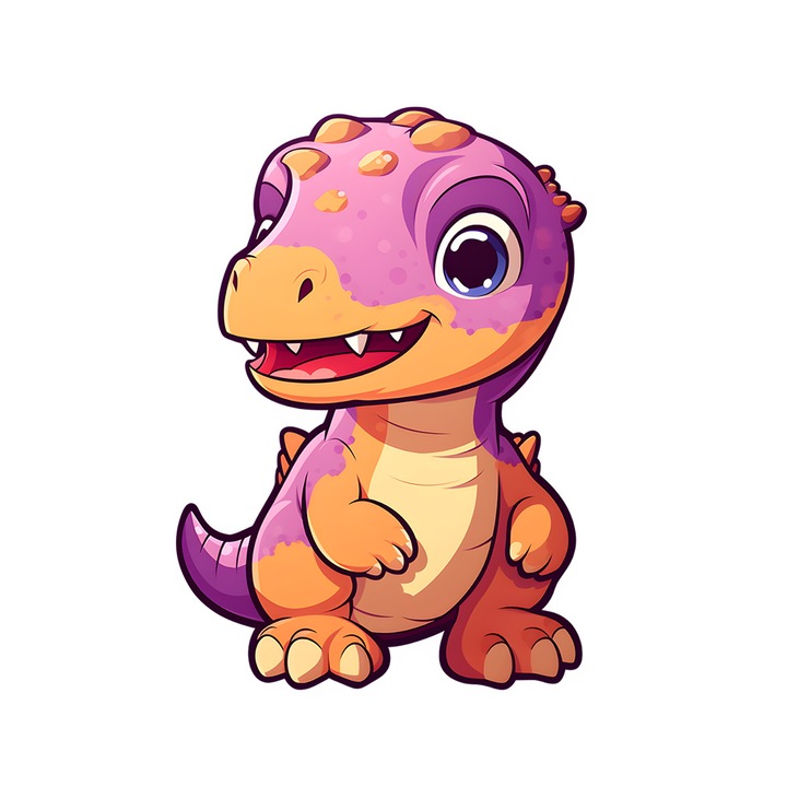 Set 5 bucati, Sticker decorativ, Dinosaur mov, Rezistent la apa, NO15403, 6 cm, Multicolor