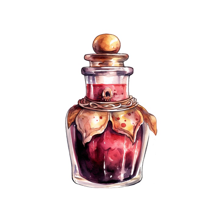 Set 5 bucati, Sticker decorativ, Halloween Sticla cu potiune magica rosie cu petale, Rezistent la apa, NO11505, 6 cm, Multicolor