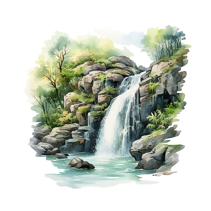 Set 5 bucati, Sticker decorativ, Cascada cu pomi verzi, Rezistent la apa, NO15206, 6 cm, Multicolor